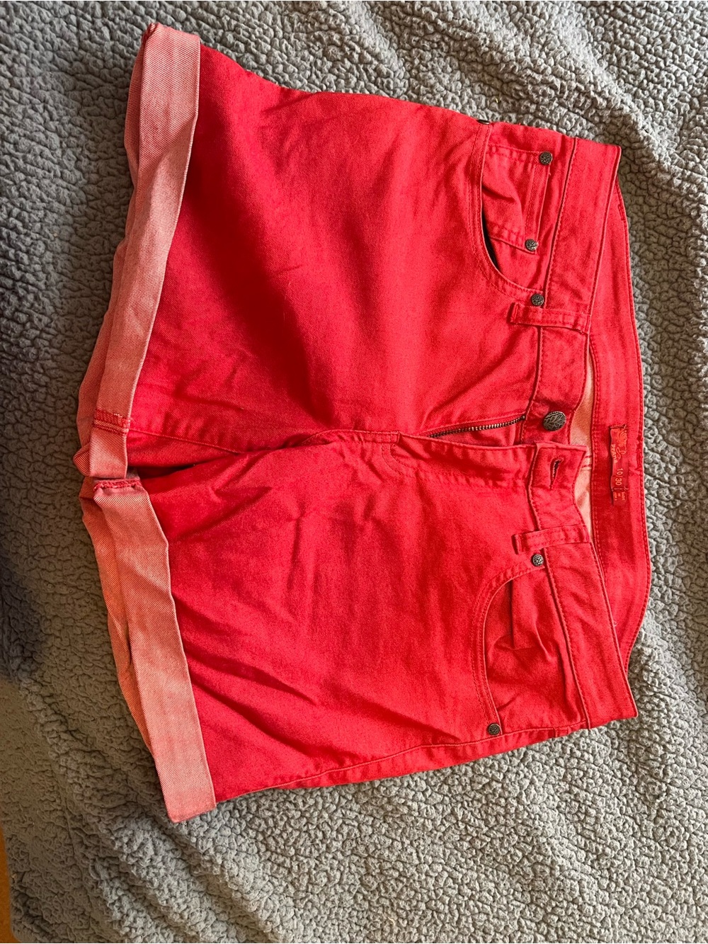 Prana Kara Coral-Red Roll-Cuff Denim Shorts